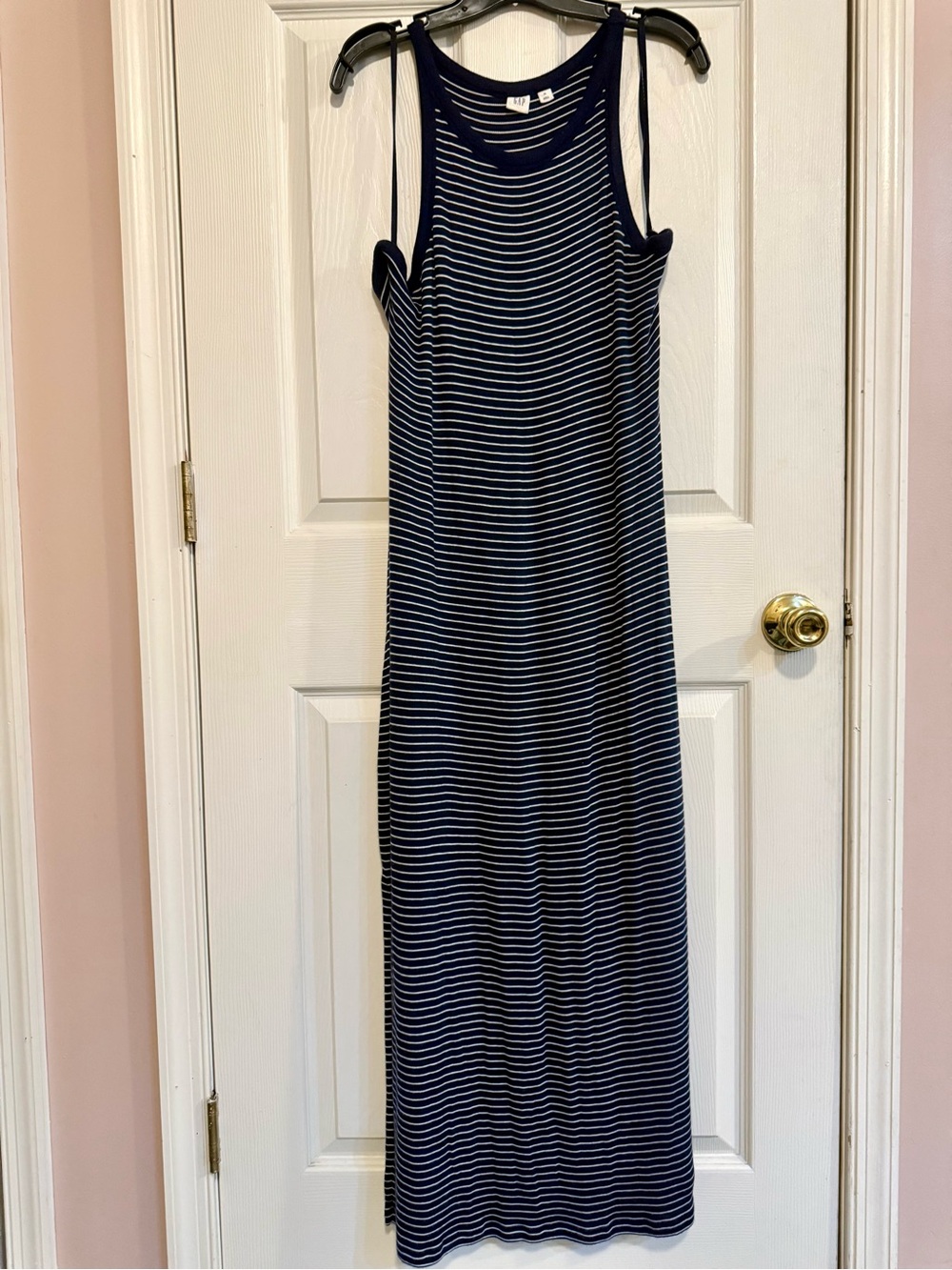 GAP Cozy Ribbed Navy & White Striped Racerback Maxi Dress Side Slit XL